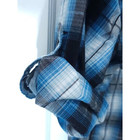 Vintage Helix XL Men's Plaid Long-Sleeve Shirt — Black/Blue Athletic Fit - Picture 6 of 10